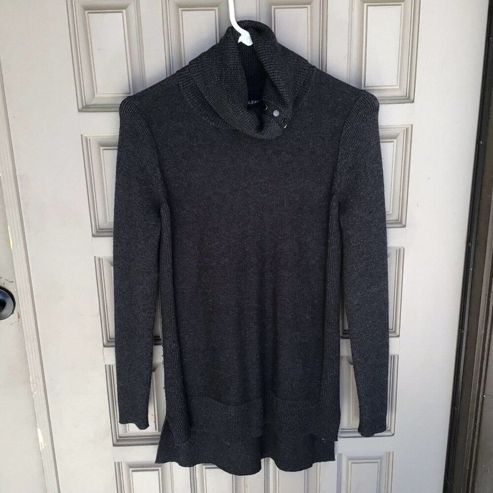 Calvin Klein Jeans Sweater SzS/P Gray Turtle W Snaps Long Sleeves Slimming Used